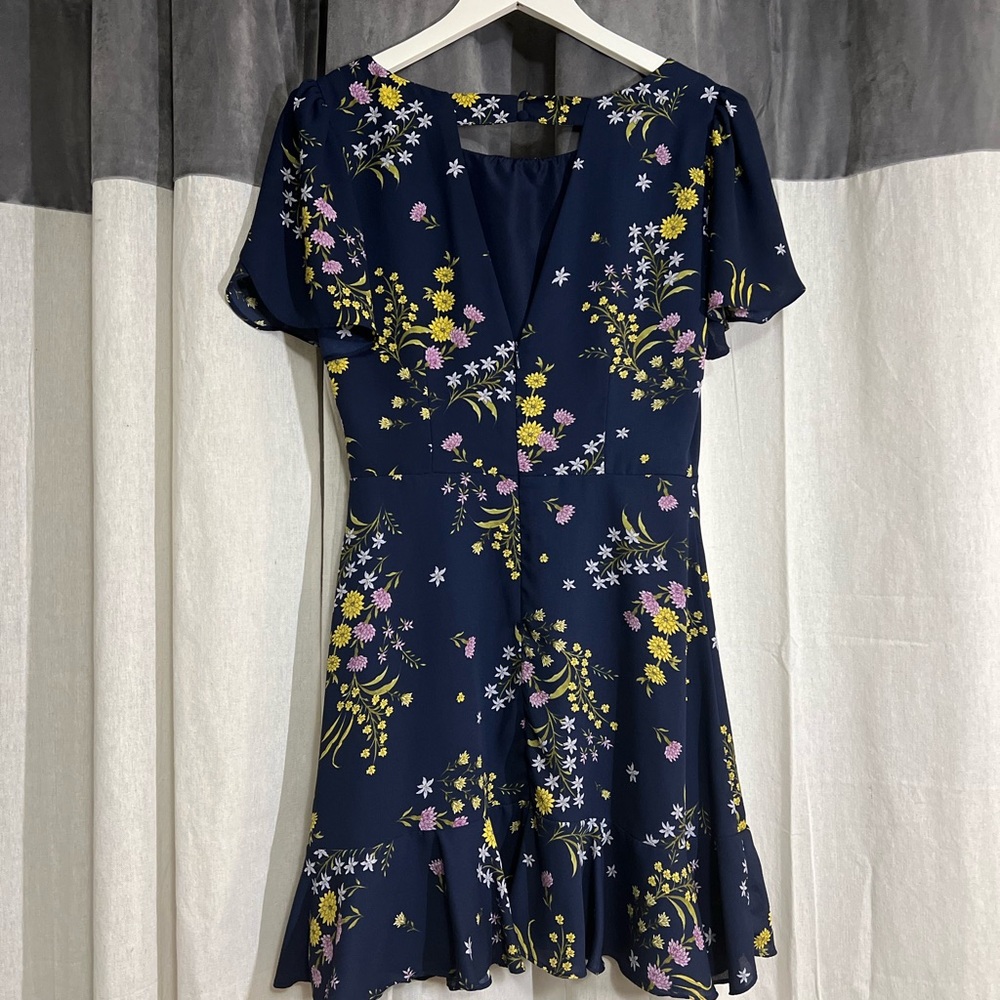 BBDakota Weekend Feels Navy Blue Floral with ruffle bottom.